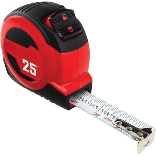 25-Ft Tape Measure with Fraction Markings, Retractable, Self-Locking Blade