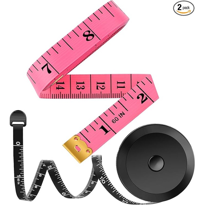 2 Pack Tape Measure Measuring Tape , 60-Inch Soft Fashion Pink & Retractable Black Double Scales Rulers