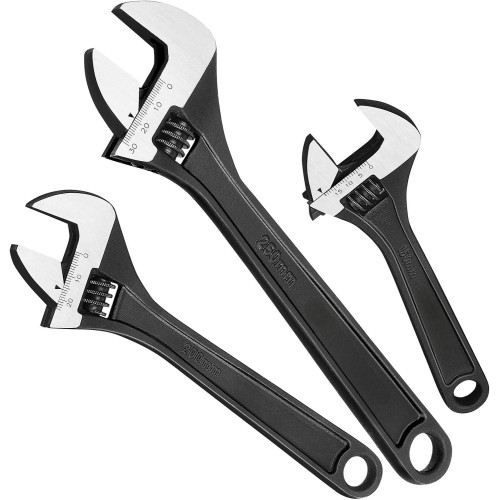 Adjustable Wrenches, 3-Piece Adjustable Wrench Set 6-inch, 8-inch, 10-inch,Heat Treated, Black Phosphate Finish